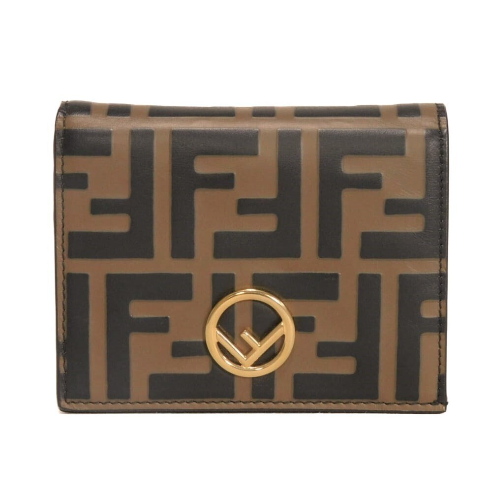Fendi FENDI Bi-fold Wallet F is Small Zucca Brown Black FF Logo Embossed Maya...